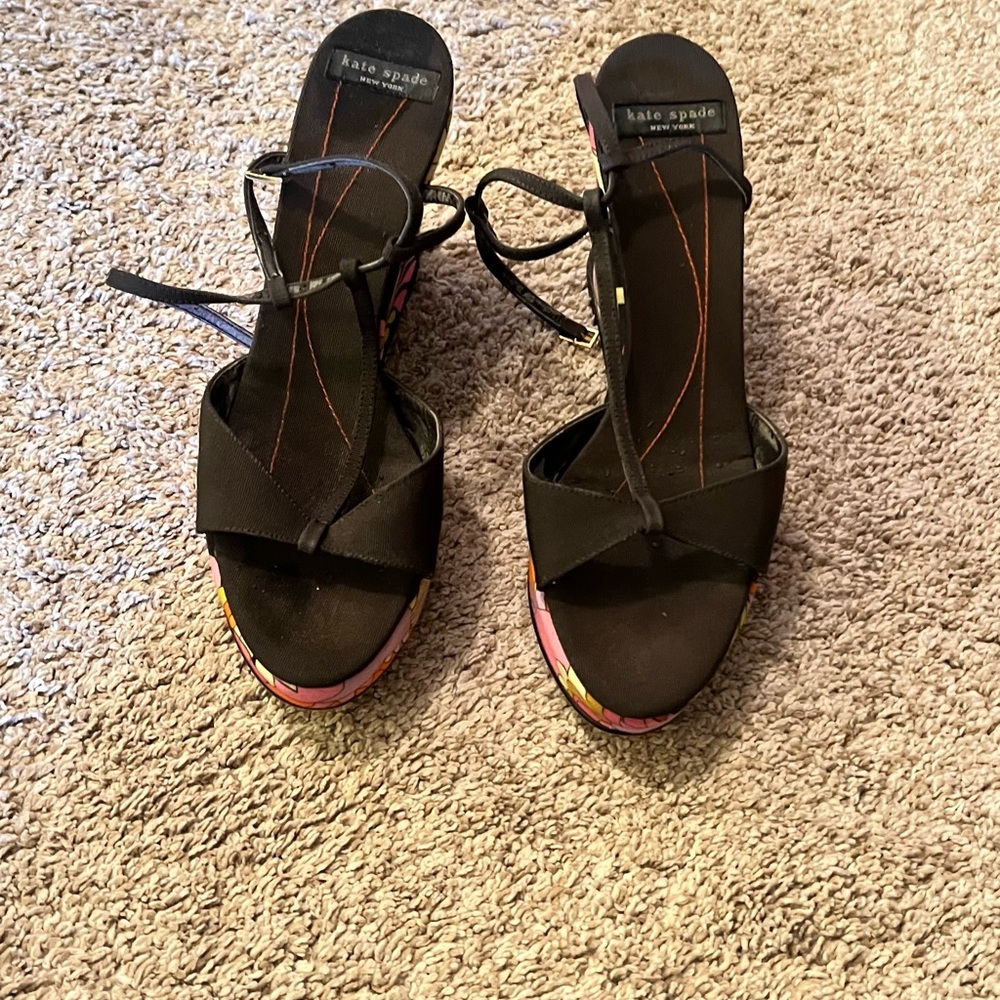 Kate Spade Black Strappy Heels with Colorful Soles